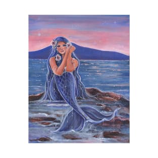 Daydreamer mermaid ocean sunset art by Renee Lavoie T-Shirt