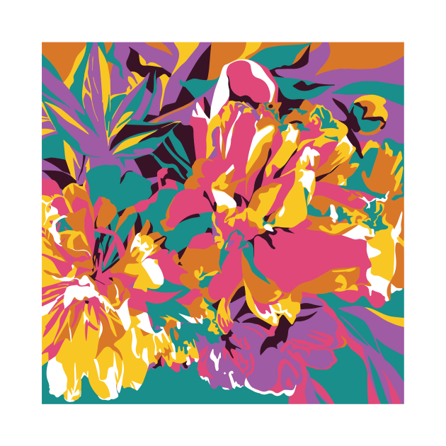 Peony colorful Illustration in extreme color palette by MashaVed