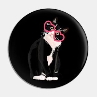 Cool Black Cat Red Heart Glasses Happy Valentines Day Pin