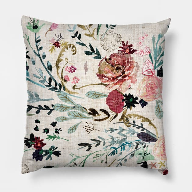 Fable Floral (in vintage cream) Pillow by EstherFallonLau