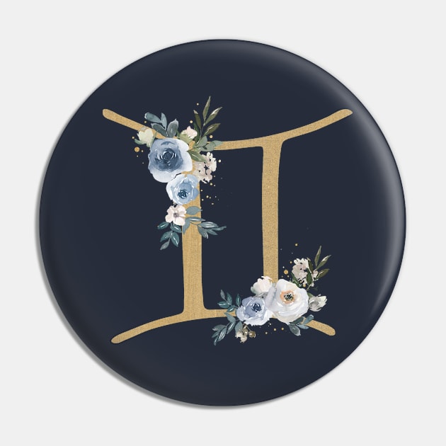 Floral Gemini Zodiac Symbol Pin by Darkstar Designs