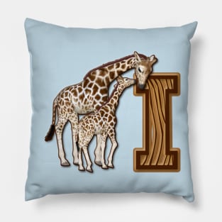 Mom and Baby Giraffe Monogram I Pillow