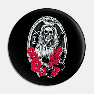 Skull with red flowers Pin