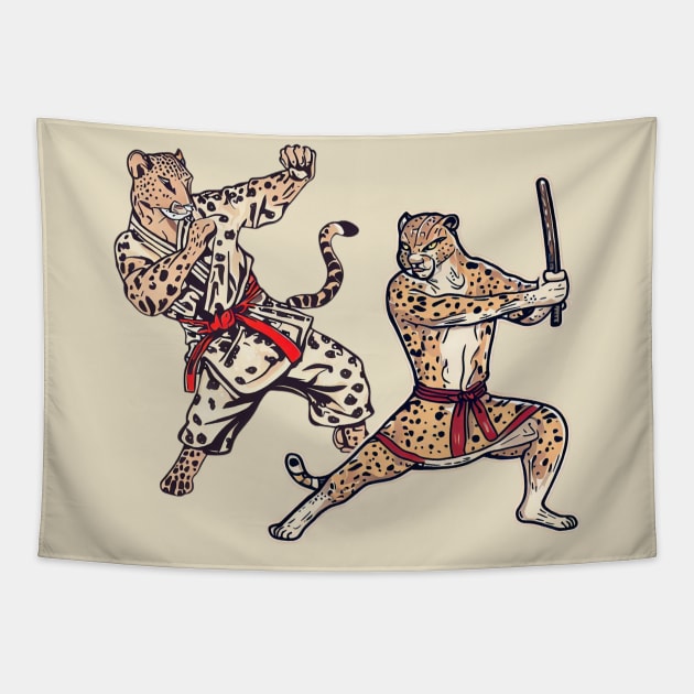 Cheetah martial arts Tapestry by Japanese Fever