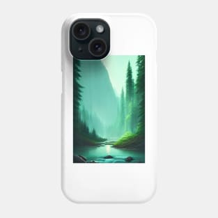 Greenish Nature Forest River Rocks Landscape Phone Case