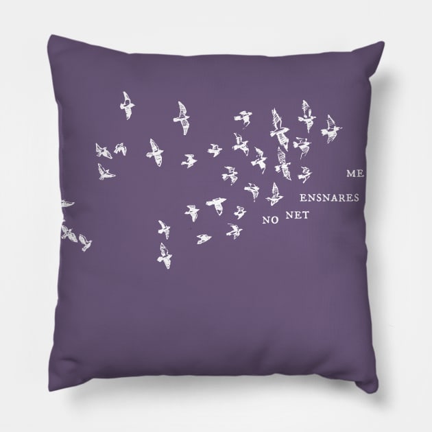 "No net ensnares me" + flock of birds - Jane Eyre quote, Charlotte Bronte (white text) Pillow by Ofeefee