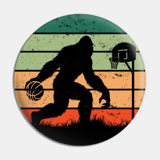 Bigfoot Sasquatch Playing Basketball Vintage Sunset Sport Pin