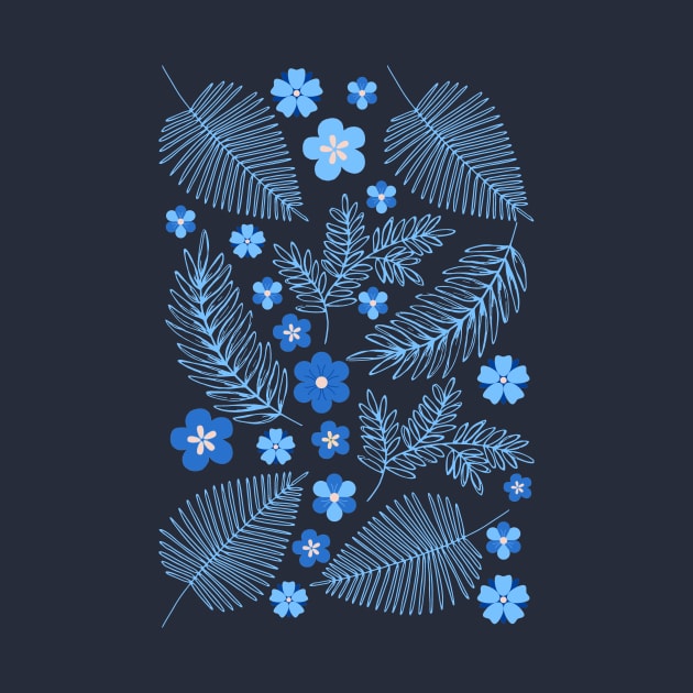 Light Blue leaves and flowers pattern by PedaDesign