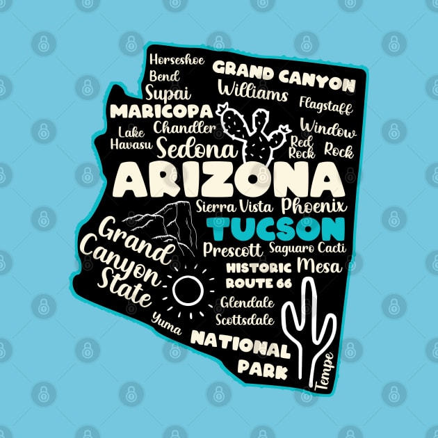 Tucson Arizona map  Arizona tourism Tucson AZ by BoogieCreates