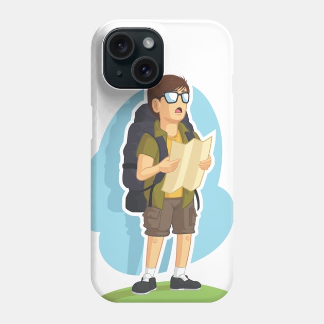 Backpacker Boy Reading Road Map Phone Case by Asykar