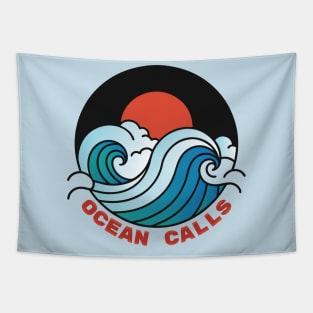 Ocean calls retro wave and sunset graphic Tapestry