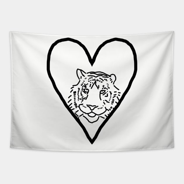 My Tiger Valentine Line Drawing Tapestry by ellenhenryart