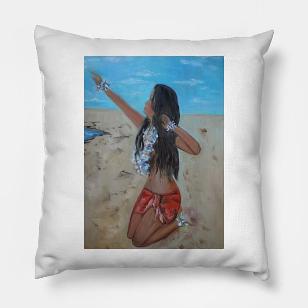 Hula on the Beach Pillow by jennyleeandjim