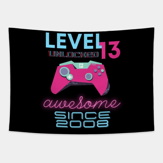 Level 13 Unlocked Awesome 2008 Video Gamer Tapestry by Fabled Rags 