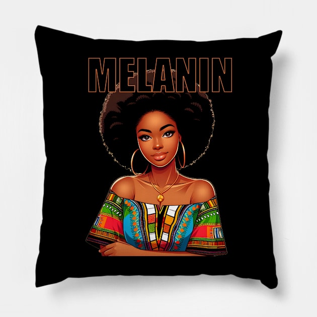 Melanin Afrocentric Black Pride Afro Queen Pillow by Merchweaver