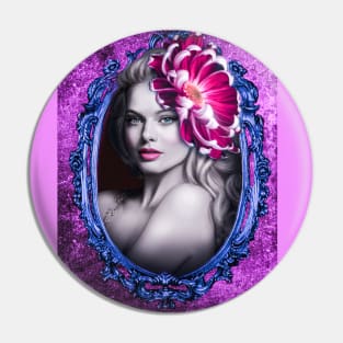 Vivid Fucsia Gorgeous girl Floral Artwork Pin