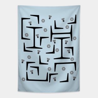 Nuts, Bolts, Angles and Gray Steel Beams Pattern Tapestry