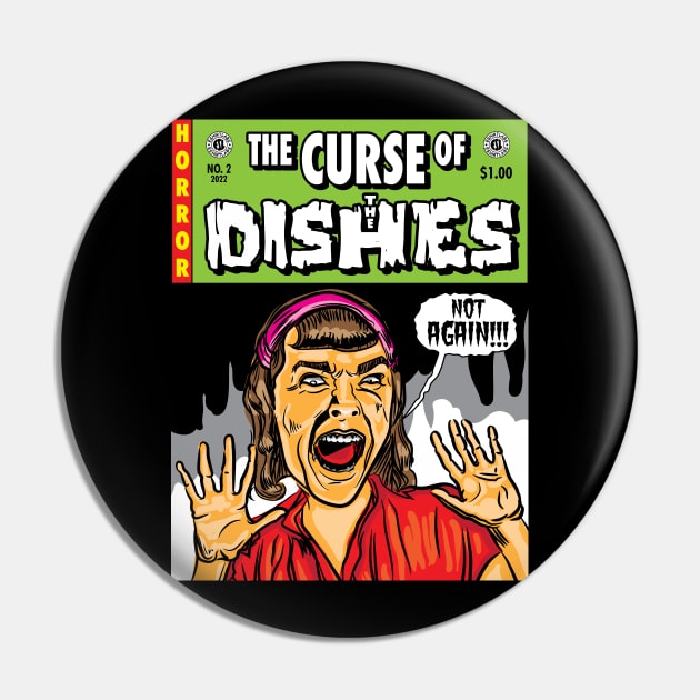 The Curse of the Dishes, Horror Comicbook Cover Pin by eShirtLabs