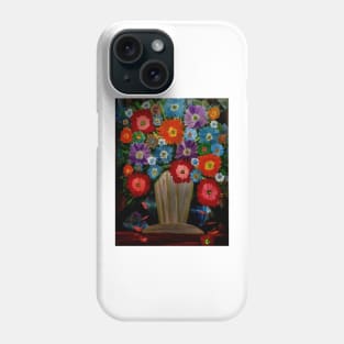 Some abstract carnations and mixed flowers in a  gold vase Phone Case
