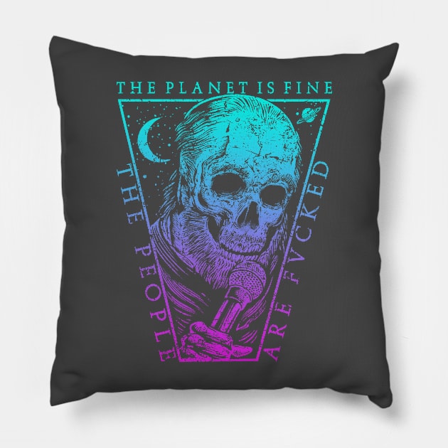 THE PLANET IS FINE (TEAL / PURPLE) Pillow by joeyjamesartworx