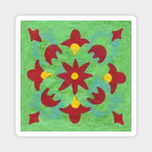 Flower Abstract - Green and Red Magnet