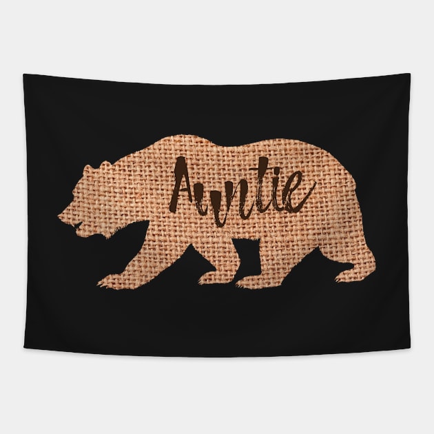 Auntie Bear Burlap Graphic Gift for Aunt Tapestry by Xeire