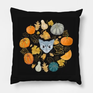 Halloween Evil Cat in a Pumpkin Patch Pillow