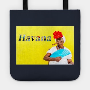 Cuban Woman With Cigar And Havana Text Tote