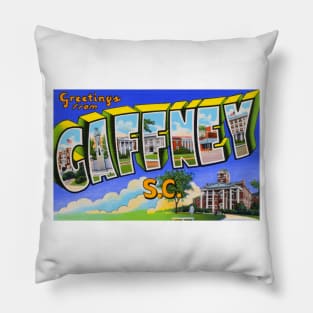 Greetings from Gaffney South Carolina, Vintage Large Letter Postcard Pillow