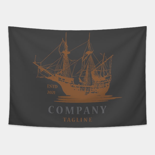 Classic illustrative sailing ship logo Tapestry by khoiril designer