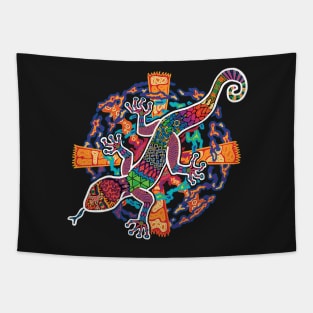 PSYCHEDELIC TRIPPY HORROR VACUI ANIMAL NEWT LIZARD WITH SUN AND CLOUDS - full colour Tapestry