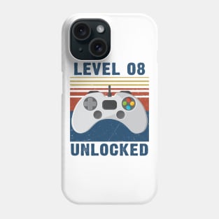 Level 08 unlocked funny gamer 8th birthday Phone Case