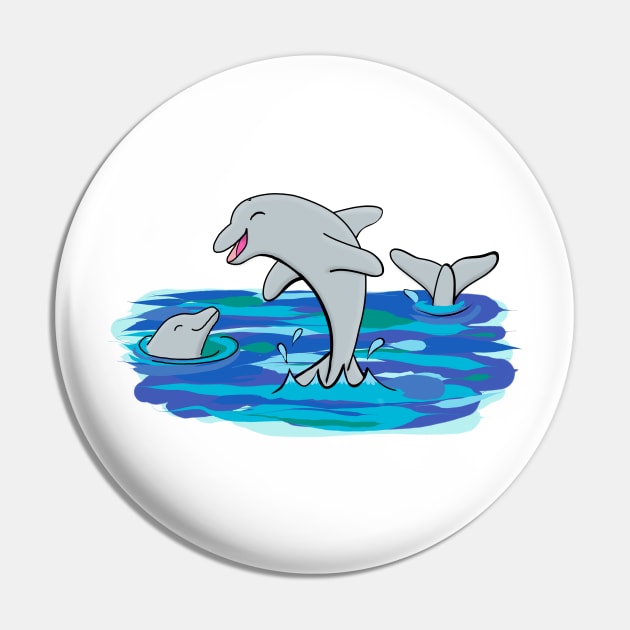 Cute happy dolphins playing cartoon Pin by FrogFactory