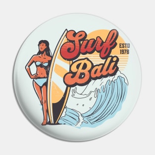 Surf Bali // Vintage Surfer Babe // Retro Surfing Pin