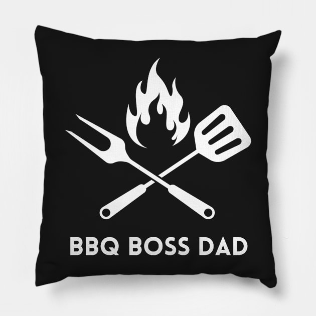 BBQ Boss Dad - white text Pillow by Tee's Tees