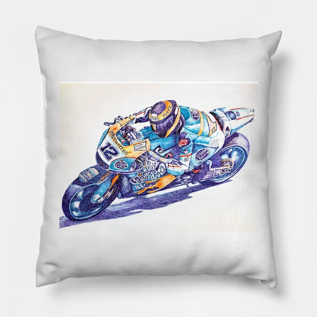 Ballpoint Sketching MotoGP Team No 12 Thomas Lüthi Pillow by Roza@Artpage