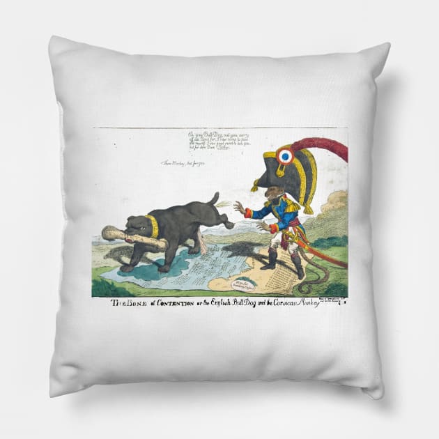 The Bone of Contention or the English Bull Dog and the Corsican Monke Pillow by Museum Pop Art