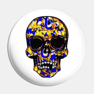 Gold and Blue Skull Pin