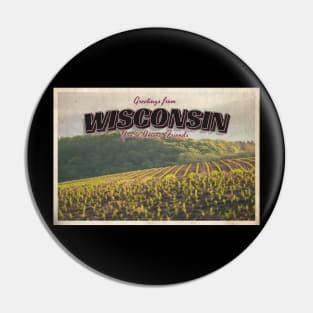 Greetings from Wisconsin - Vintage Travel Postcard Design Pin