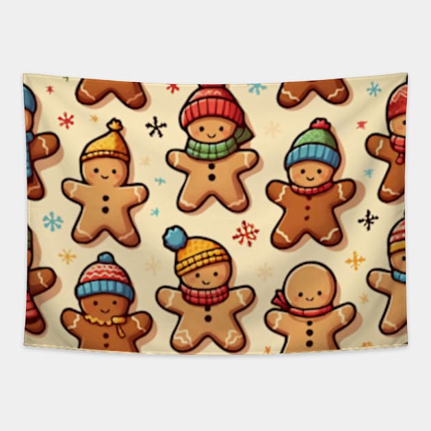 Gingerbread Men Pattern Tapestry by ArtFactoryAI