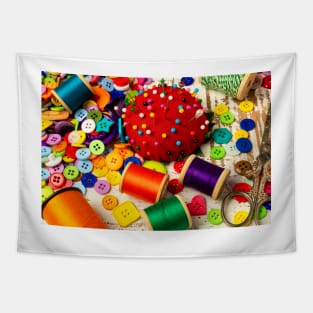 Red Pincushion And Thread With Buttons Tapestry