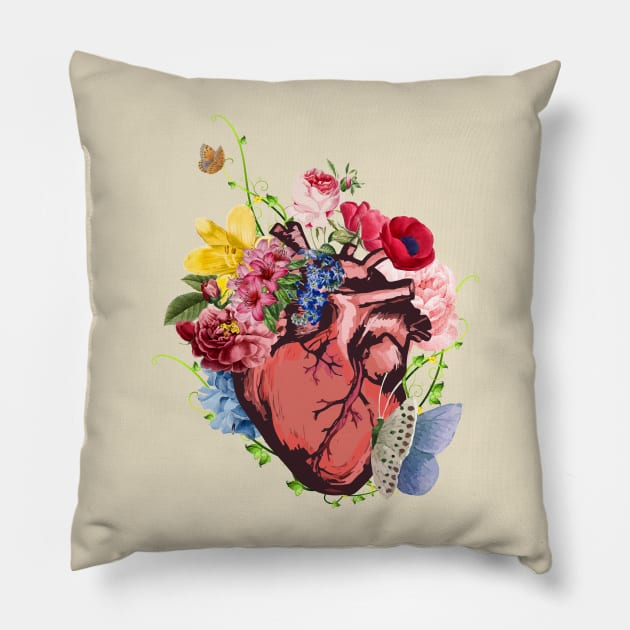 Floral Anatomical Heart with Butterflies Pillow by Thor