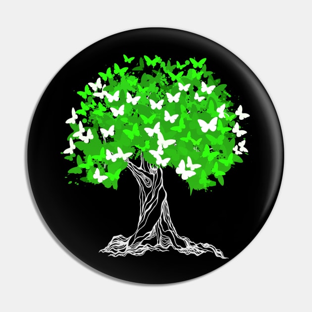 Tree With Green Butterflies Pin by Aliaksandr