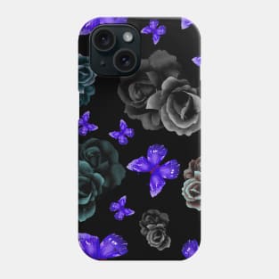 Dark Roses and Purple Butterflies w/ a black background Phone Case