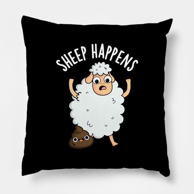 Sheep Happens Funny Poop Puns Pillow by punnybone