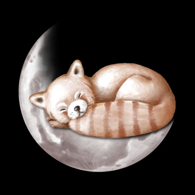 Cute red panda sleeping on the moon. by CaptainPixel