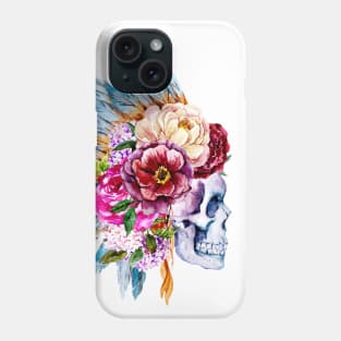 Image: Watercolor, Skull and flower headdress Phone Case