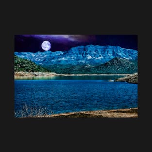 Full Moon Over Desert Lake T-Shirt