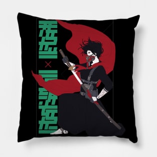 Japanese Samurai Cyborg Girl Vaporwave Urban Style Pillow