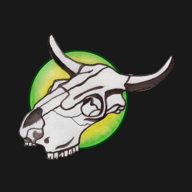 Cow Skull In Green Circle by deadblackpony